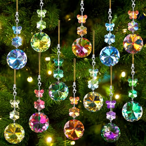 Vellibring 12PCS Rainbow Crystal Christmas Ornaments - Iridescent Glass Balls for Tree Decoration