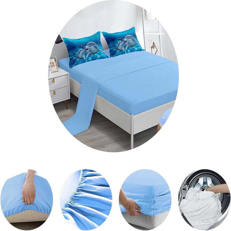 Dolphin comforter set Twin Size Bed in a Bag Cute Dolphin Jumping Blue Ocean Themed Bedding Set for Boys Girls Room Decor with Comforter,Pillow Shams,Flat Sheet,Fitted Sheet,Cushion Cover(Twin 5Pcs)