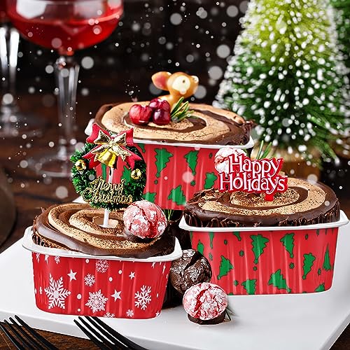 100 Pcs Christmas Foil Cups with Lids Snowflake & Christmas Tree - 5oz