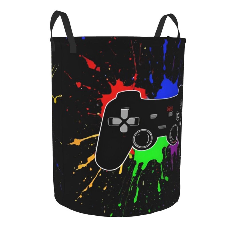 Gbuzozie 38l Round Laundry Hamper Game Joystick Storage Basket Waterproof Coating Organizer Bin For Nursery Clothes Toys