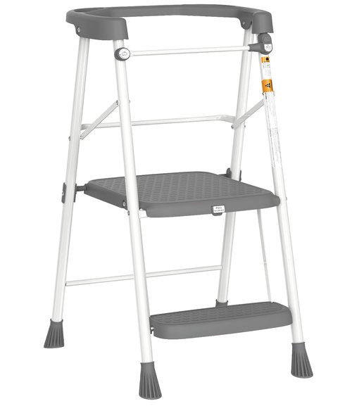 HBTower Kids 2 Steps Step Stool, Toddler Tower for Kitchen Counter Learning, Toddler Kitchen Stool Helper with Anti-Drop Safty Railing Kids Standing Folding Stepper(Gray)