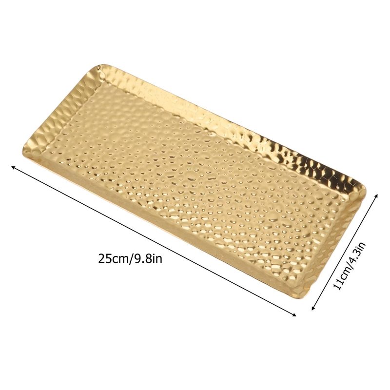 SEEK RARE Decorative Tray Stainless Steel Serving Trays Hammered Rectangular 9.8 x 4.3 Inch Dessert Plates Reusable Fruit Stand for Living Room Kitchen Gold