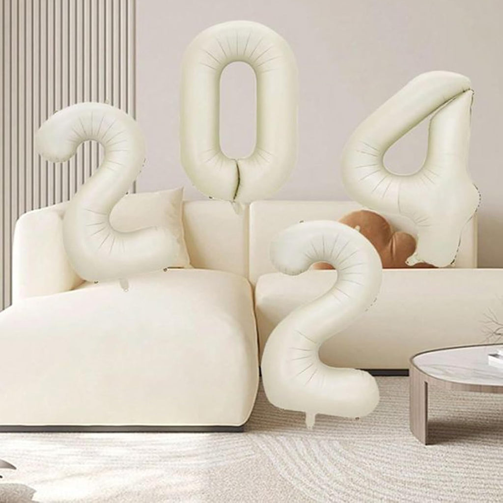 Skiennix 40-Inch Cream White Number Balloons | Foil Mylar 0-9 for Birthdays & Anniversaries