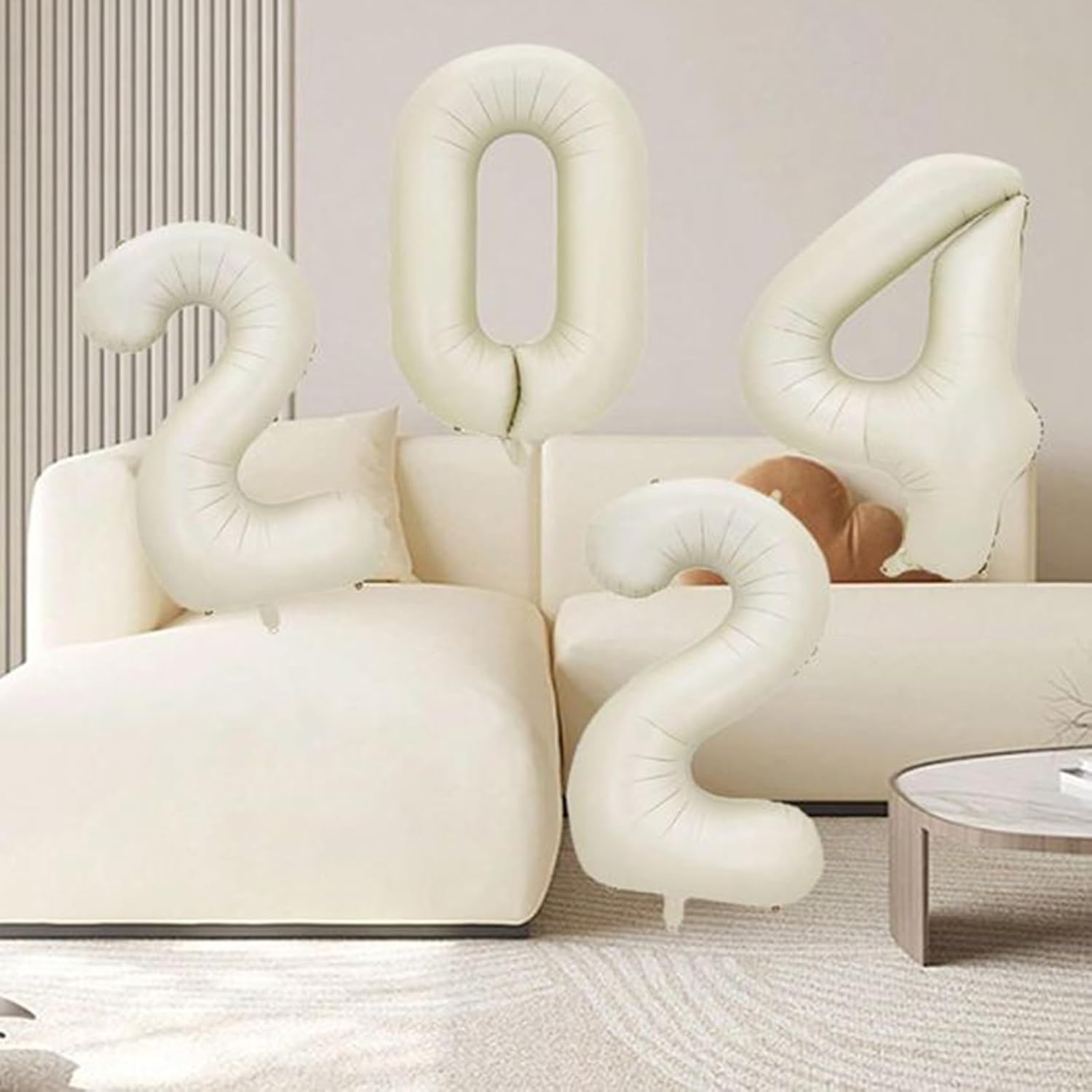Skiennix 40-Inch Cream White Number Balloons | Foil Mylar 0-9 for Birthdays & Anniversaries
