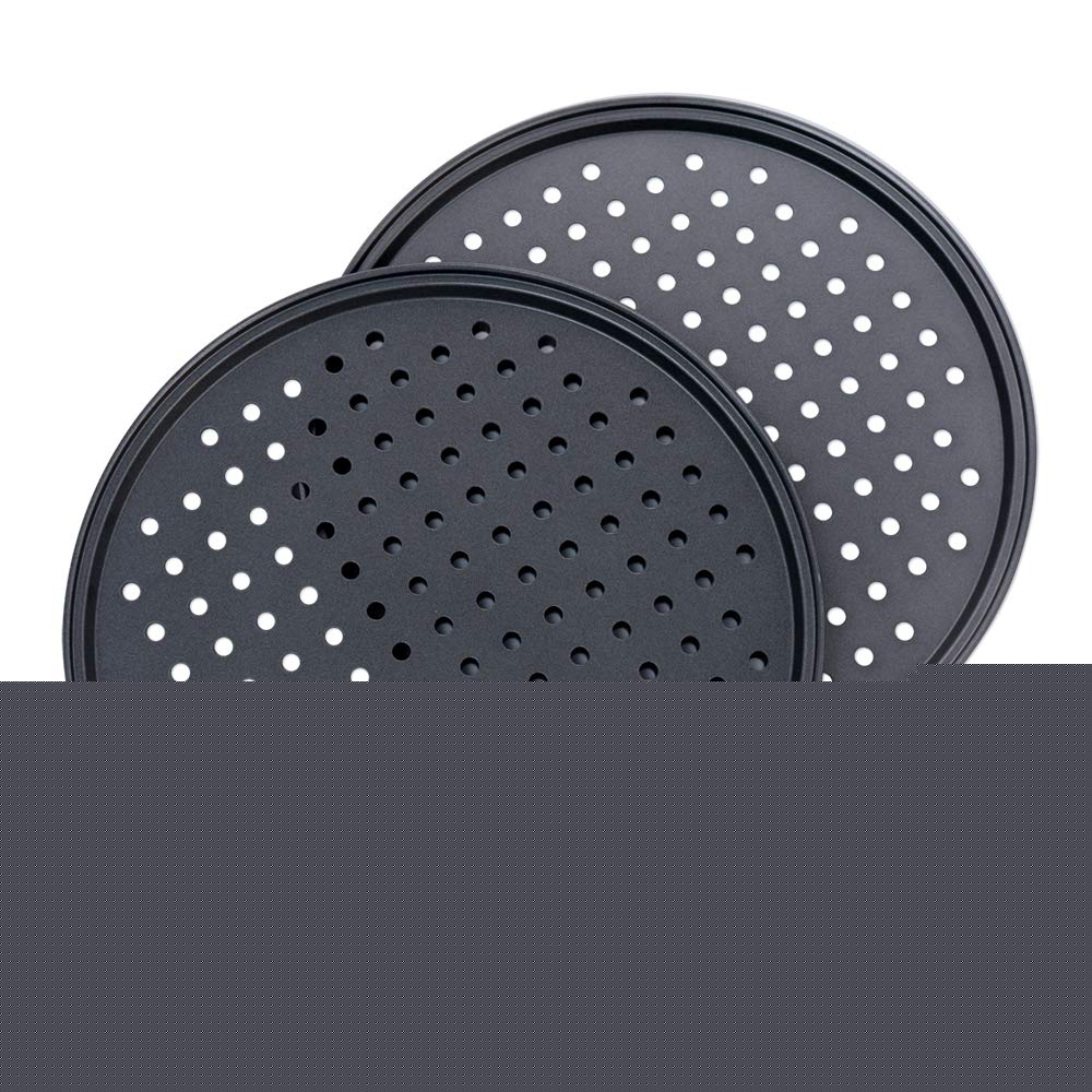 Pizza Pan With Holes, 2 Pack Carbon Steel Perforated Non-Stick Tray Tool Crispy 12inch Round for Home Kitchen