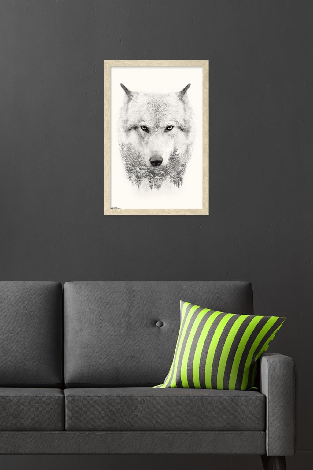 Wolf - Trees Wall Poster, 22.4L" x 14.7W", Blonde Framed Version