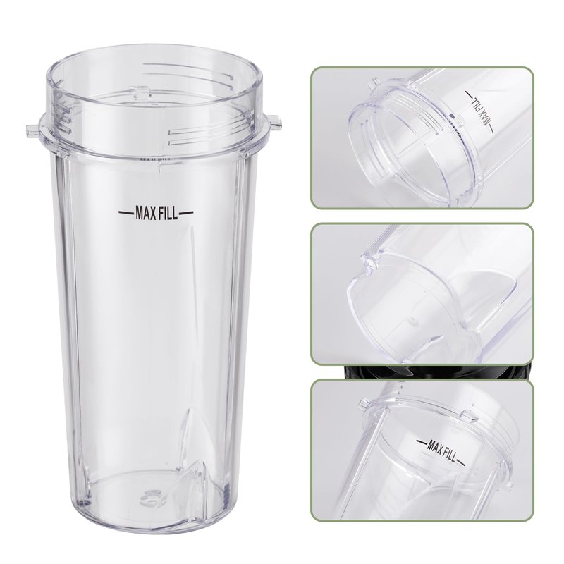 Equust 5-piece Blender Cups Replacement for Ninja Single Serve 16oz Cups with Sip & Seal Lids, 6 Fins Extractor Blade Compatible with Ninja Blenders Pro BL660 BL663 BL663CO BL665Q BL740 BL770