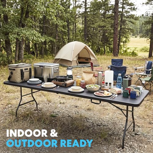 8ft Portable Plastic Folding Table - Heavy-Duty Indoor & Outdoor Utility Table