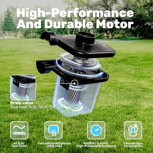 Portable Electric Air Pump for Inflatables with 3 Nozzles & AC/DC Adapters