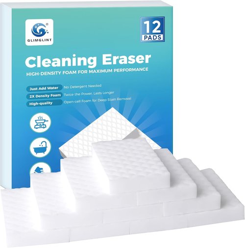 GLIMGLINT Magic Sponges - 12PK Powerful Cleaning Erasers | 2X Density Foam Pads for Multi-Surface Use