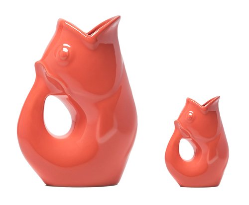 Gurgle Pot Fish Pitcher Set - Fusion Coral, includes a large and baby GurglePot. Makes whismical Gurgling sound when you pour