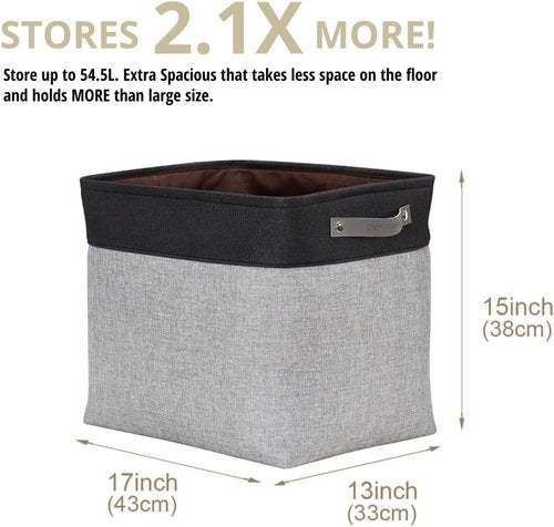 DECOMOMO Extra Large Fabric Storage Baskets - 54.5L Organizing Bins for Linen Closet & Nursery | Grey & Black, 3 Pack