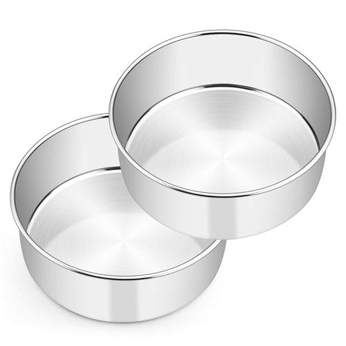 E-far 9½ x 3 Inch Round Cake Pans, Stainless Steel Deep Cake Baking Pan Tin for Birthday Wedding Party Chiffon Cheesecake, Healthy & Non-Toxic, Straight Side & Dishwasher Safe - Set of 2