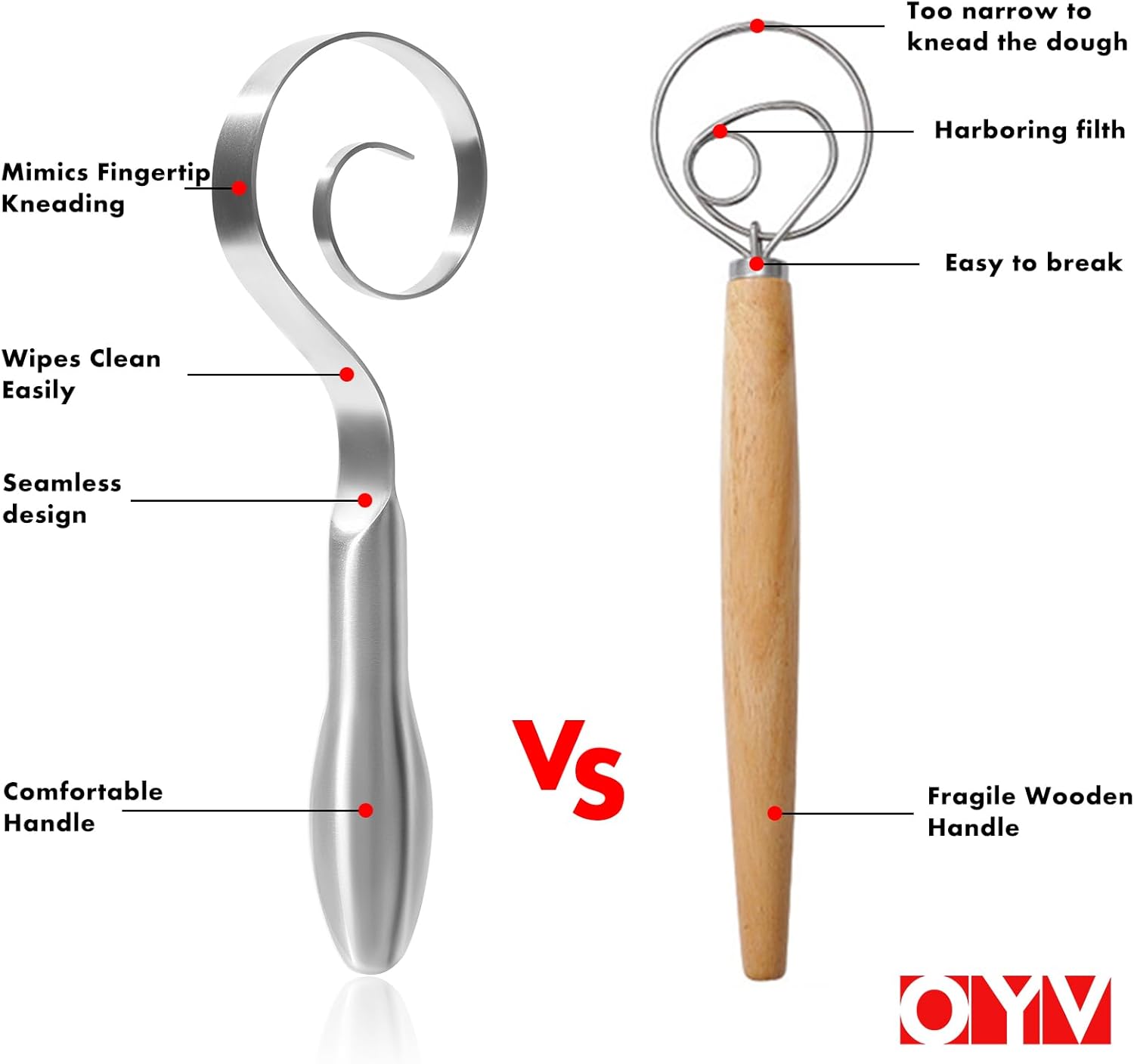 OYV Dough Whisk - 18/10 Stainless Steel Danish Whisk for Sourdough, Cookies & Pastry | 9" Dishwasher Safe