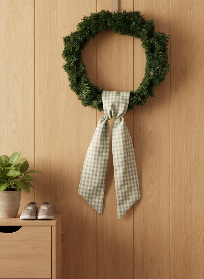 Skiennix Wreath Sash - Green and White Checkered Plaid Bow Ribbon Bundle | 2 Pack for Home Decor (5.12" x 54.33")