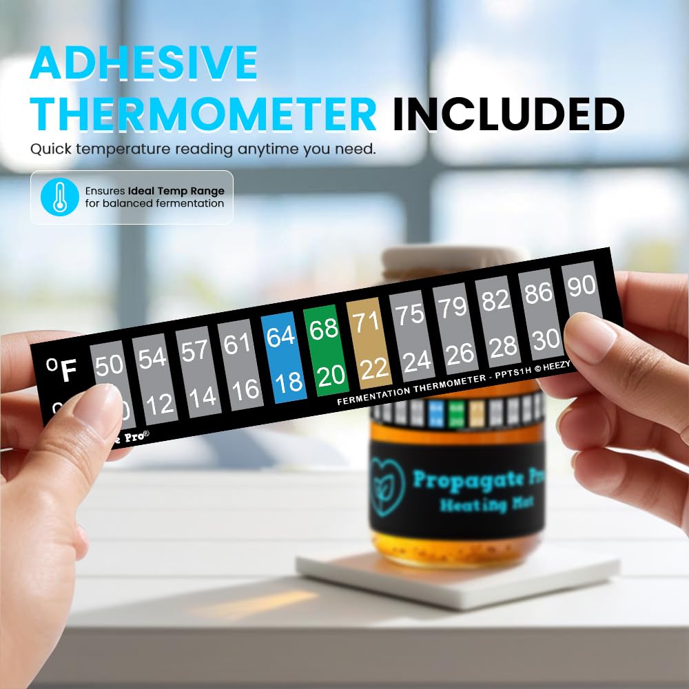 Wrap Around Kombucha Heater Belt | Propagate Pro Brewing and Fermentation Heat Mat Warmer | Keeps Your SCOBY Happy and Productive with Stickon Thermometer