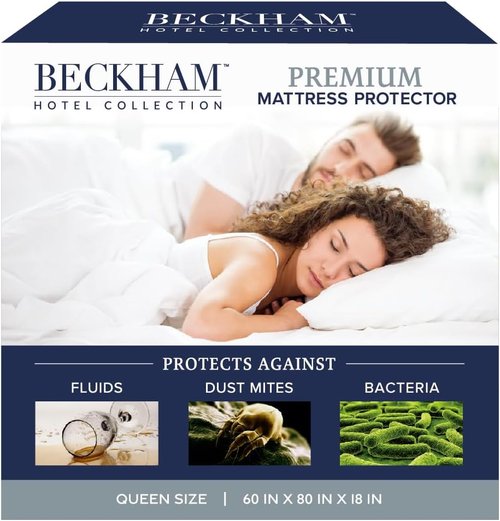 Beckham Hotel Collection Mattress Protector - Hotel-Grade Cotton Blend, Silent Waterproof, Queen Size