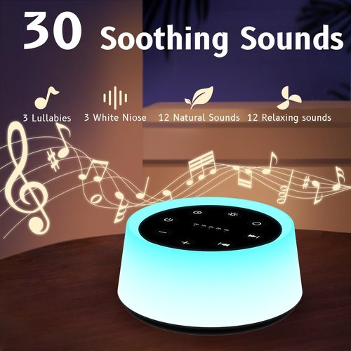 ColorsNoise Sound Machine - White Noise Machine with 30 Soothing Sounds & 12-Color Night Light (Black)