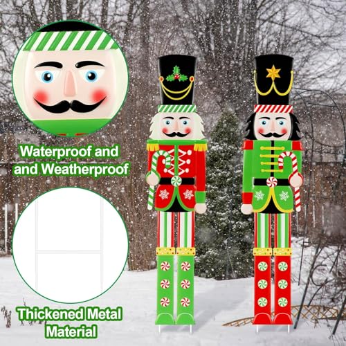 2 Pcs 6ft Large Metal Christmas Nutcracker Outdoor Decoration, Giant