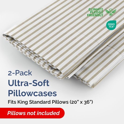 King Standard Pillow Cases by [Brand Name] - Ultra-Soft Hotel Quality - Fade-Free & Wrinkle Resistant - Beige Stripes | Set of 2