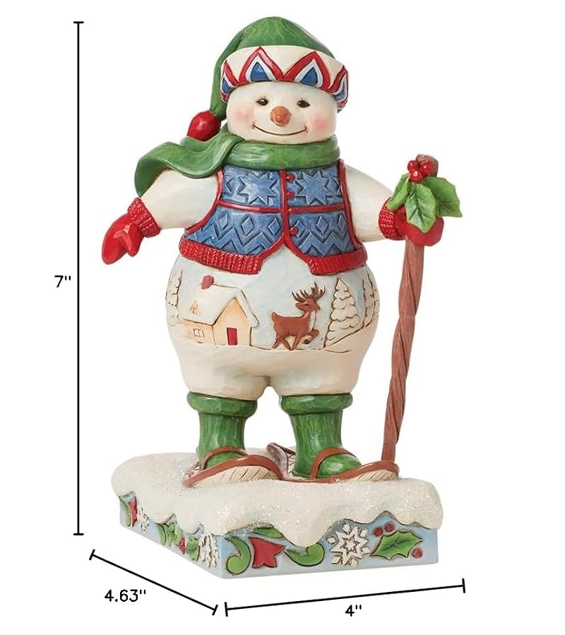 Jim Shore Snowman Figurine with Snowshoes - Holiday Resin Decor, 7 Inch