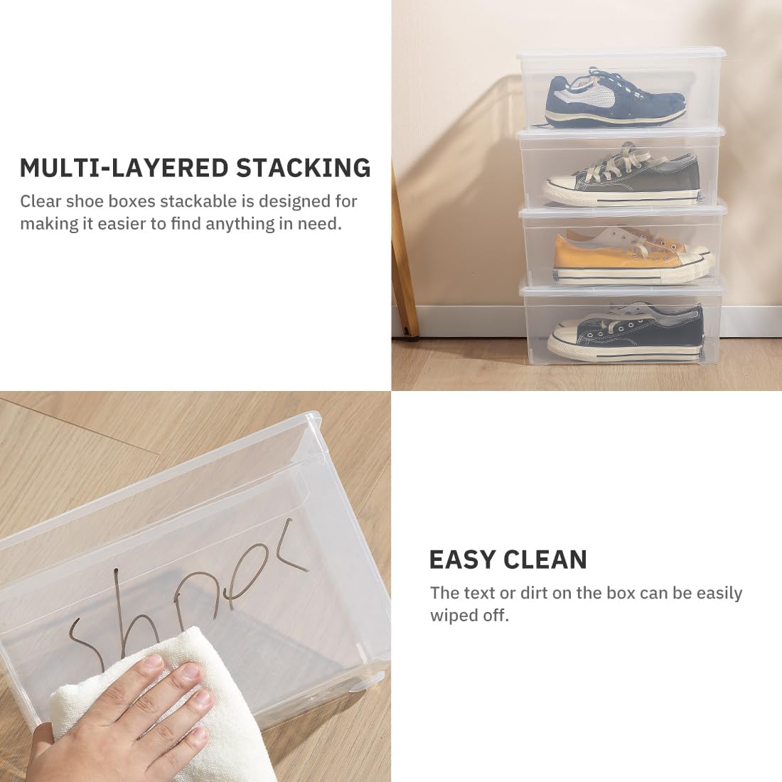 Skiennix 6Qt Shoe Storage Box - 12 Pack Durable Stackable Organizer Bins with Lid | Ideal for Shoes & Crafts