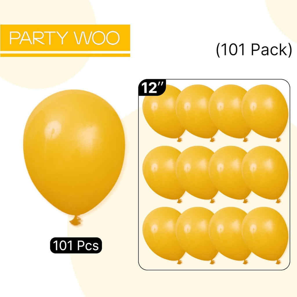 PartyWoo Mustard Yellow Balloons - 101pcs 12 Inch Boho Fall Decor for Birthdays & Showers
