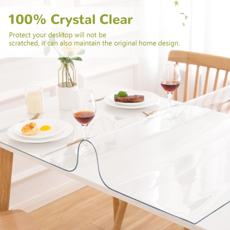 Eisdroma 54 x 54 Inch Clear Table Cover Protector, Clear Table Protector for Dining Room Table, 1.5mm Plastic Table Cover, Waterproof Table Pad for Kitchen, Office