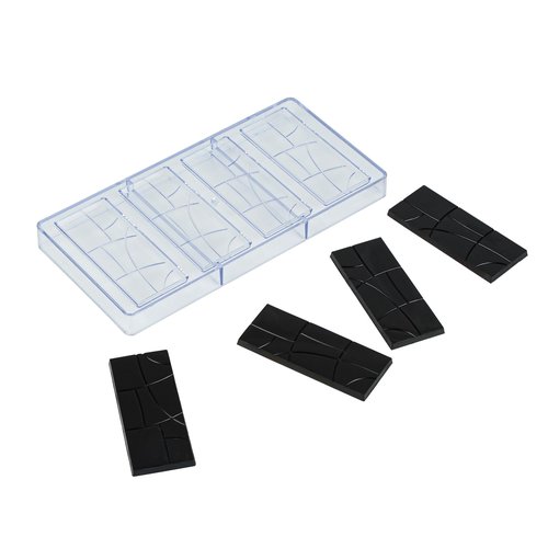 Restaurantware Pastry Tek 10.8 x 5.3 Inch Chocolate Bar Molds 10 Dishwashable Chocolate Molds - 4 Cavities Freezable Clear Polycarbonate Candy Molds For Protein and Energy Bars Easy To Release