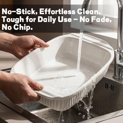 Artena Casserole Dishes - Ceramic Baking Dish Set of 3 | Large Lasagna Pan with Handles, White