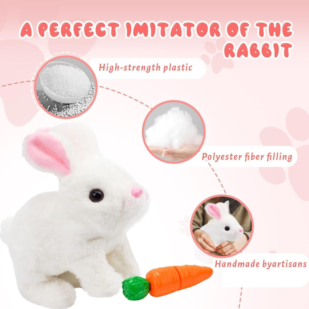 Skiennix Realistic Bunny Toy - Interactive Plush Rabbit with Sounds & Movements | Easter Gift for Kids (Brown & White)