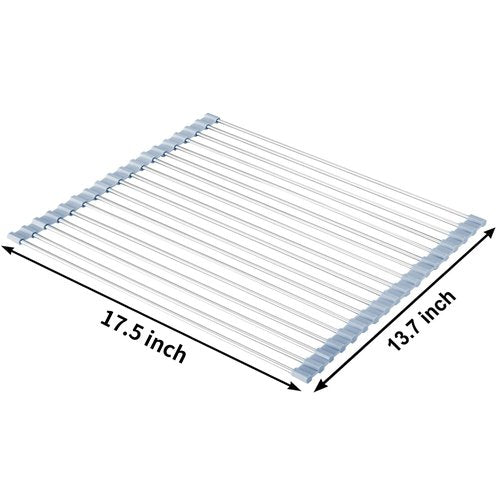 MECHEER Over The Sink Dish Drying Rack, Stainless Steel Roll Up Dish Drying Rack Kitchen Dish Rack Sink Drying Rack, Foldable Dish Drainer, 17.5''x13.7''