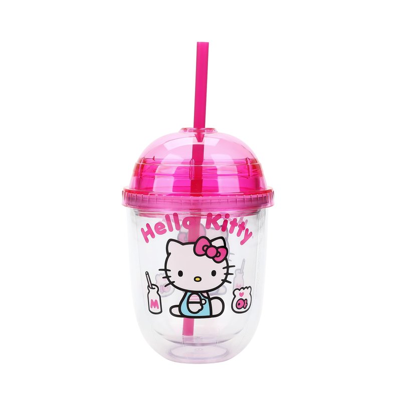 Bioworld Hello Kitty Drinks Character Art 13 Oz Double Wall Plastic Cup With Pink Dome Lid
