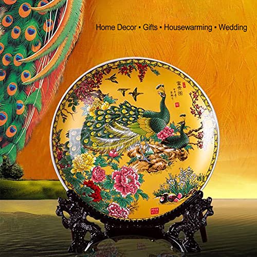 10-Inch Decorative Porcelain Plate with Peacock and Peony Design