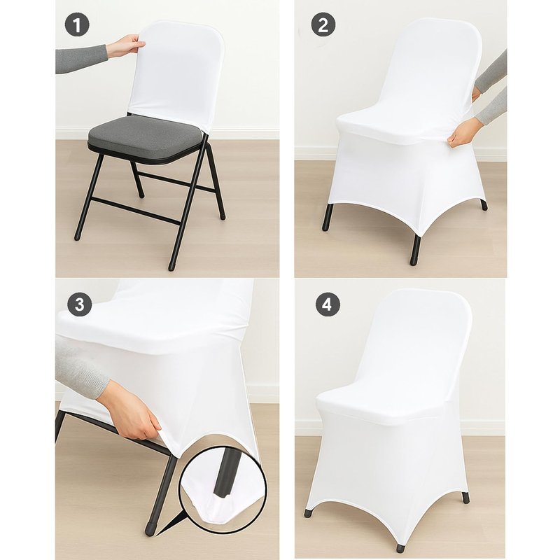 Craft And Party 50 Pack White Spandex Folding Chair Covers, Stretch Polyester Slipcovers for Wedding, Party & Dining Chairs – Flat Front Design, Universal Fit