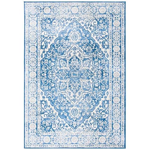 SAFAVIEH Brentwood Collection Accent Rug - 3' x 5', Ivory & Navy, Medallion Distressed Design, Non-Shedding & Easy Care, Ideal for High Traffic Areas in Entryway, Living Room, Bedroom (BNT832A)