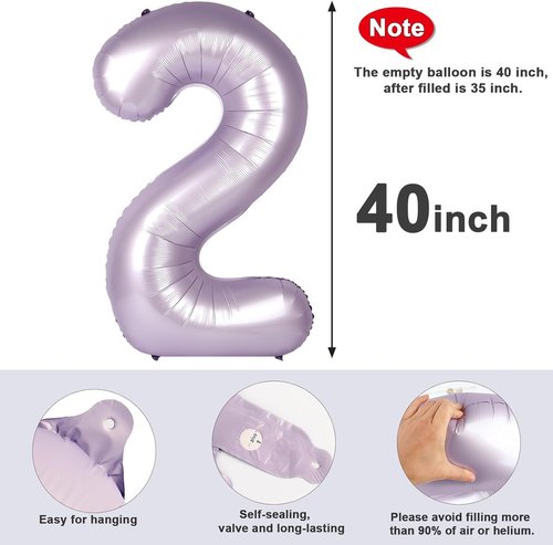 2 Numbers Balloon - 40 Inch Cream Purple Birthday Decor | Perfect for 2nd, 12th, 21st Parties & Celebrations