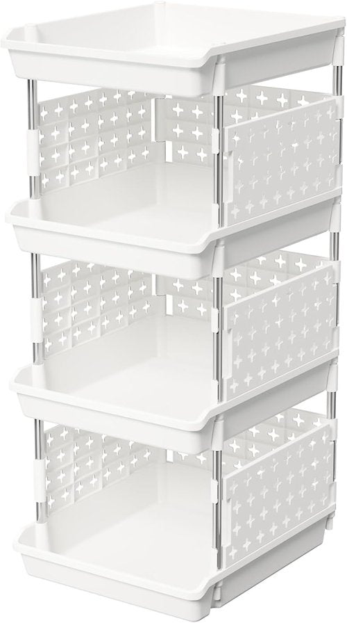 Lifewit Stackable Storage Baskets - 4-Tier Multifunctional Organizer for Kitchen, RV & Bathroom | 13.8"D x 11.8"W x 28.3"H, White