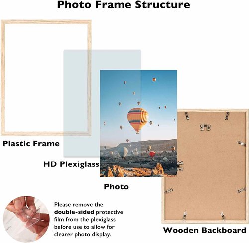 JCJMY 11x16 Picture Frame - Versatile Wall Mounting for Horizontal or Vertical Display | Shatter-Resistant Plexiglass, Natural Finish