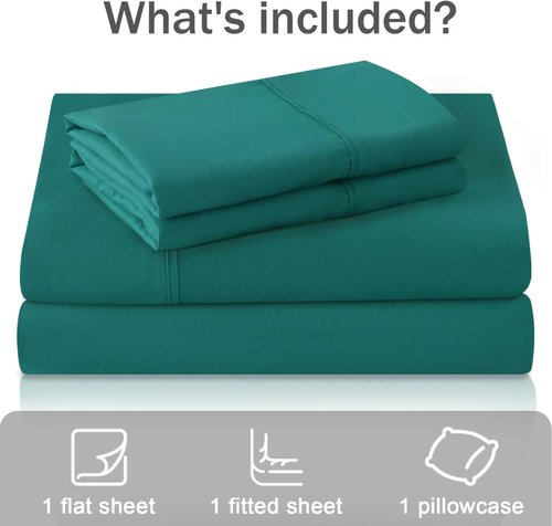 MICORAL Twin Bed Sheets Set - Soft, Breathable Bedding with 16" Deep Pocket Design | Turquoise, 3 Pieces