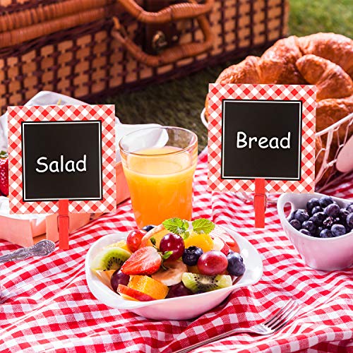 20-Piece Mini Chalkboard Signs with Red Gingham Clips for Food Labels