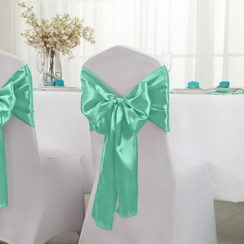 Horbaunal 12 Pack Aqua Satin Table Runner 12 x 108 Inch, Smooth Table Runners for Wedding Banquets Birthday Party