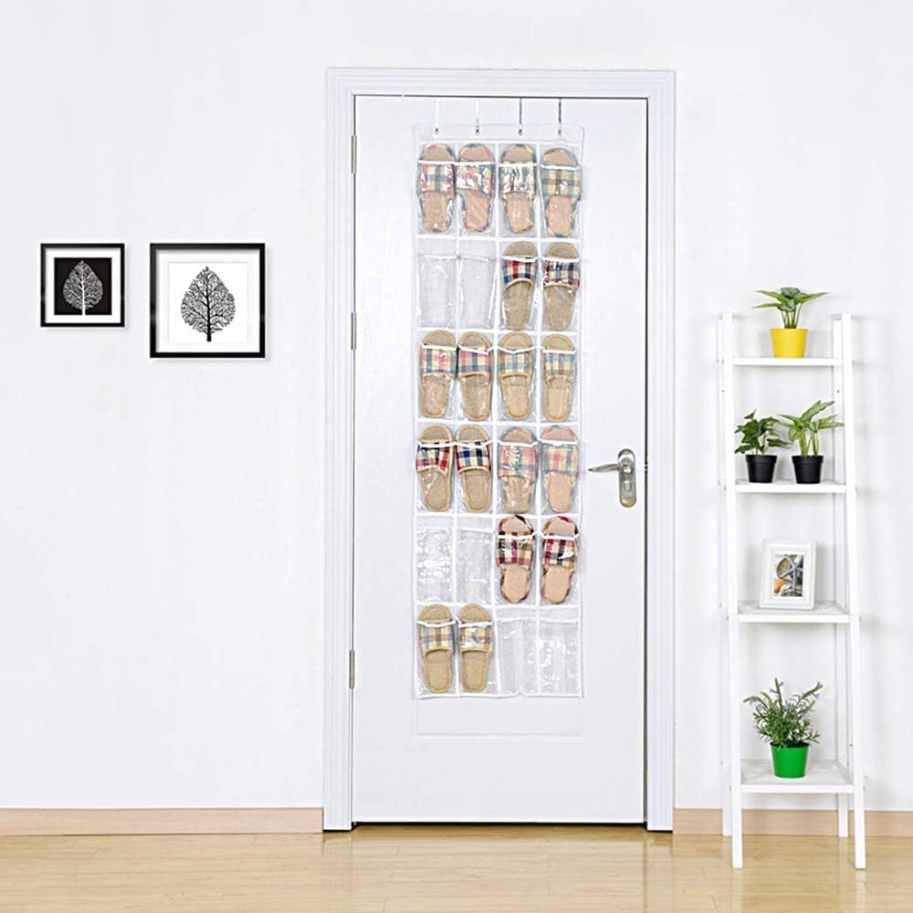 Skiennix Over The Door Shoe Organizer - 24 Pocket Folding Hanging Rack with Hooks for Bedroom/Bathroom