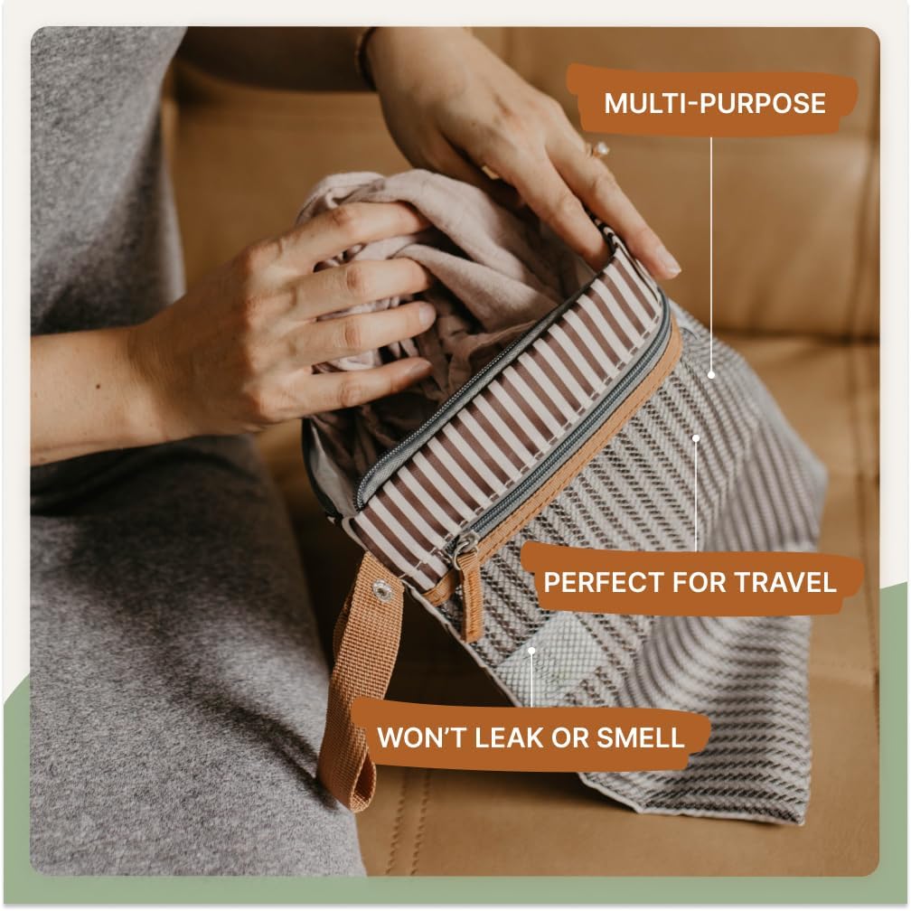 Parker Baby Cloth Diaper Wet Dry Bag - Waterproof Reusable Accessory with Mesh Organizer & Zippered Pocket