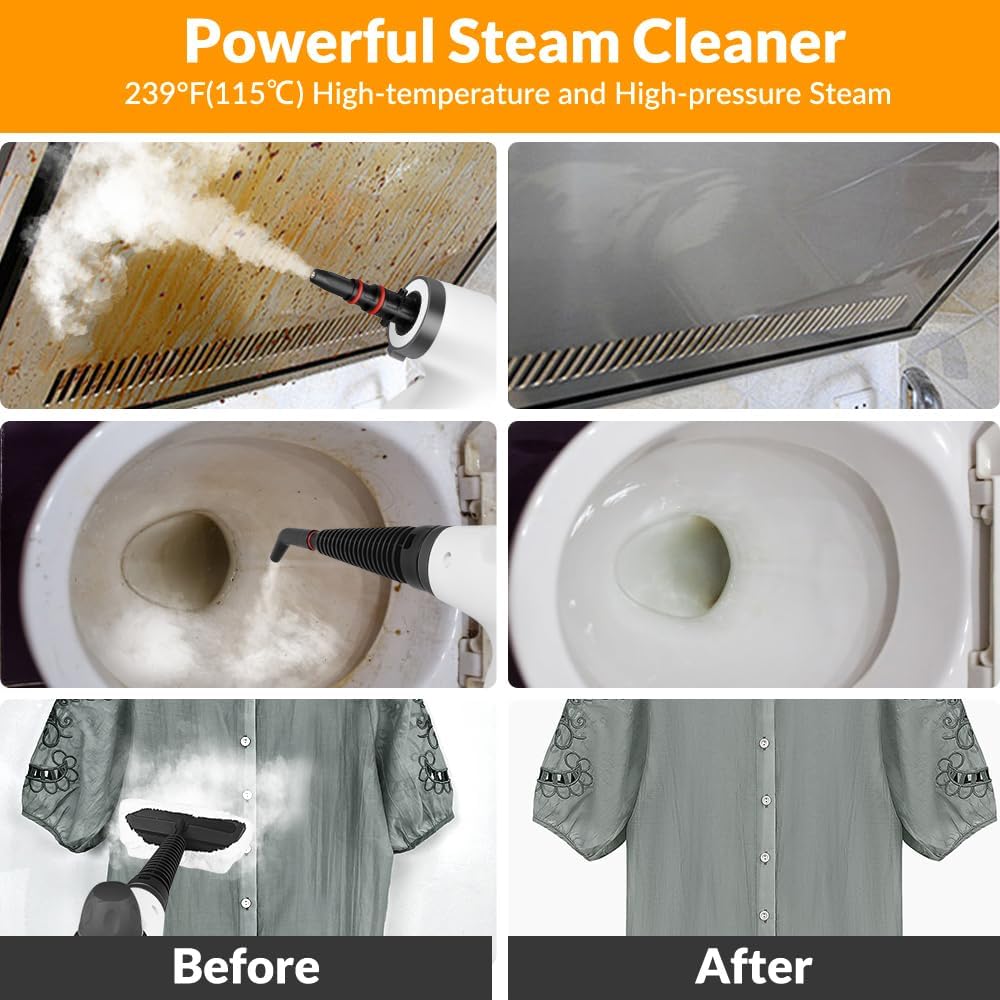 Skiennix Handheld Steam Cleaner - Powerful Pressurized Cleaning with 12 Accessories | Deep Gray