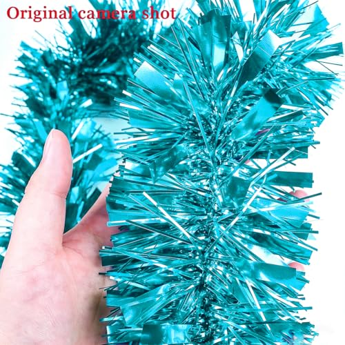 33ft Baby Blue Christmas Tinsel Garland for Tree & Mantle Decoration