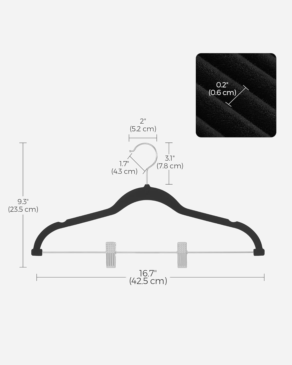 SONGMICS Velvet Pants Hangers - 50-Pack Adjustable Clips, Heavy-Duty, Non-Slip, Space-Saving, Black