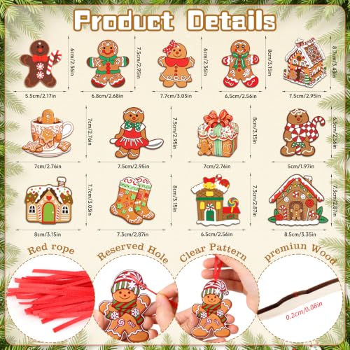 36-Pack Wooden Gingerbread Man Ornaments for Christmas Tree Decoration - BWFY