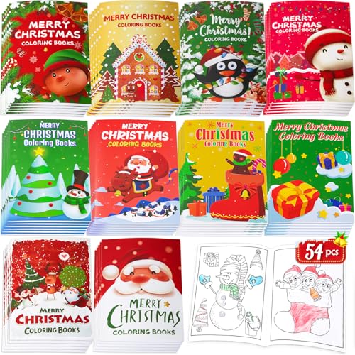 90shine 54Pcs Christmas Coloring Books Bulk for Kids — 54 Books, 6 Pages Each, Holiday Party Favors (Christmas-54pcs)