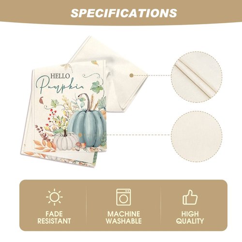Artoid Mode Aqua Hello Pumpkin Leaves Fall Table Runner, Seasonal Autumn Kitchen Dining Table Decoration for Home Party Decor 13x120 Inch